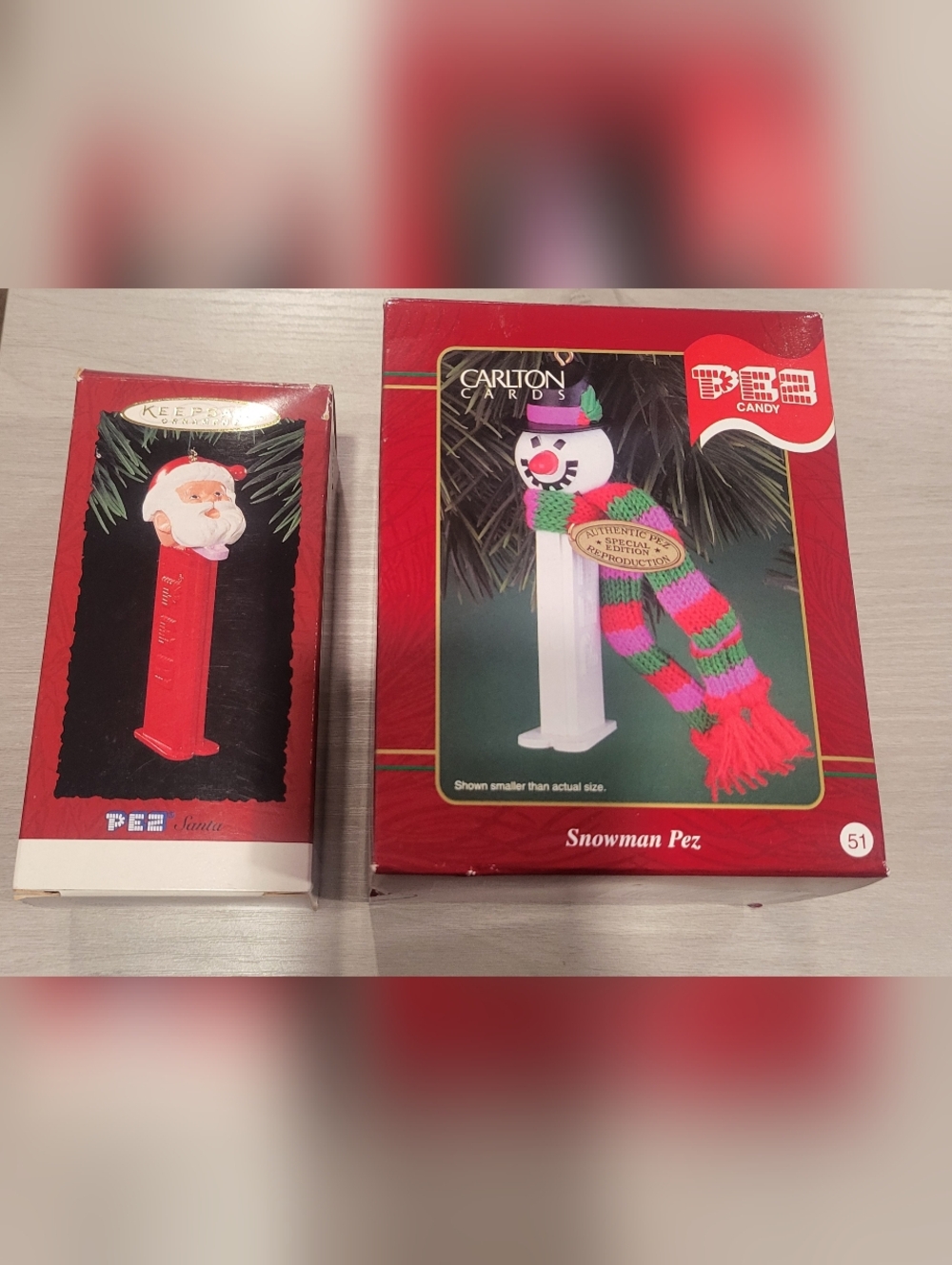 Hallmark And Carlton Cards PEZ Chritmas Tree Ornaments